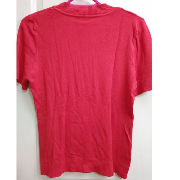 KNITTED BRIGHT RED SHORT SLEVE SHIRT - Picture 6 of 9